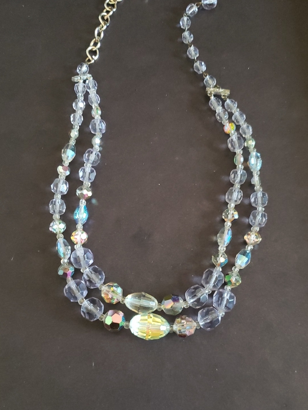 Vintage Japan Iridescent AB Blue Crystal Double-Strand Necklace